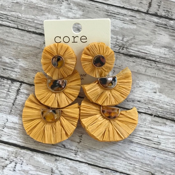 STATEMENT EARRINGS MUSTARD YELLOW RAFFIA 3” FALL - Picture 3 of 4